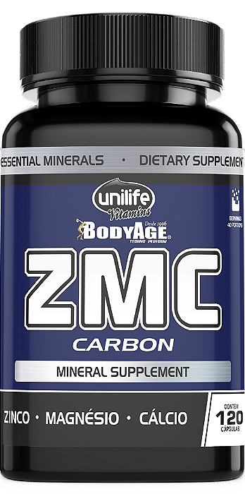 ZMC Carbon - Suplemeto mineral de zinco, magnésio e cálcio - 120 cáps
