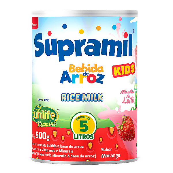 Bebida de Arroz KIDS Supramil -Sem Lactose- Sabor Morango  500 Gr
