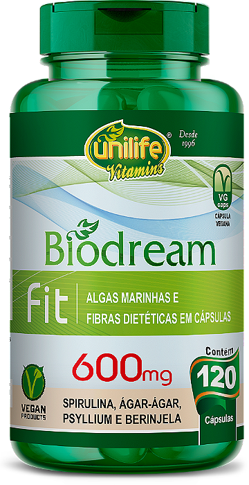 Biodream Fit - Emagrecedor - Spirulina, berinjela, psyllium e ágar-ágar - 120 cáps