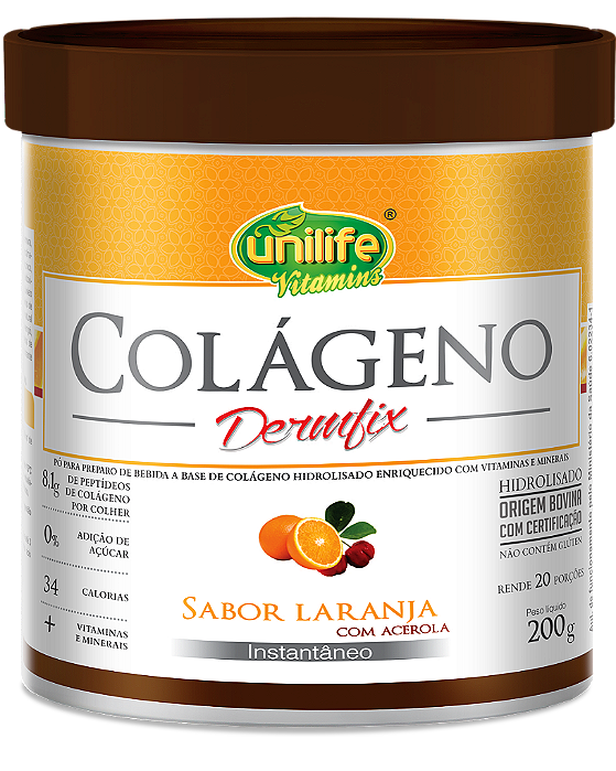 Colágeno Hidrolisado em pó - Dermfix - Sabor laranja com acerola