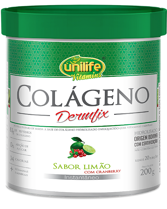 Colágeno hidrolisado em pó - Dermfix - Sabor limão com cranberry