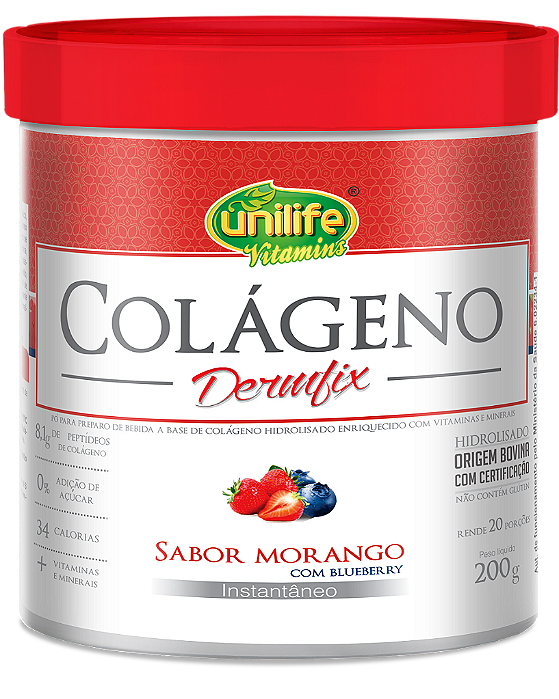 Colágeno hidrolisado em pó - Dermfix - Sabor morango com blueberry