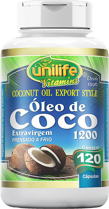Óleo de coco - Extra virgem - 120 cáps 1200 mg