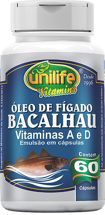 Óleo de fígado de bacalhau - Vitaminas A e D - 60 cáps