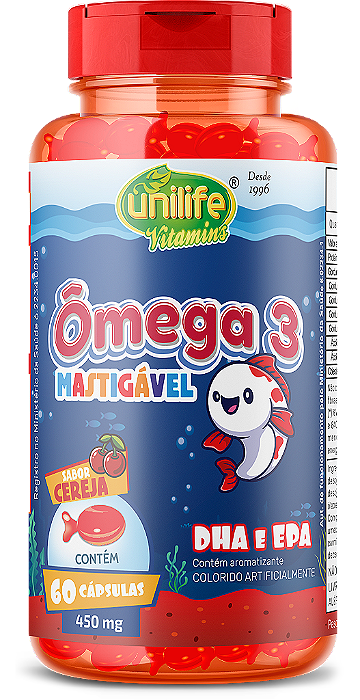 Ômega 3 - mastigável sabor Cereja- 60 cáps 450 mg
