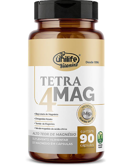 Tetramag 4- Bisglicinato, Malato, Taurato e Sais de Magnésio 90 cáps