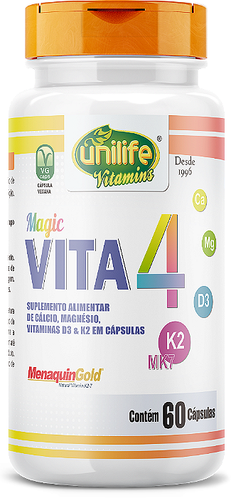 Vita4 - Cálcio, magnésio, vitamina D3 e vitamina K2 - 60 cáps