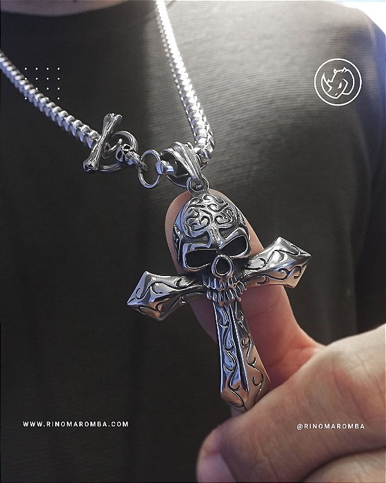 Cruz & caveira em aço inoxidável 316L