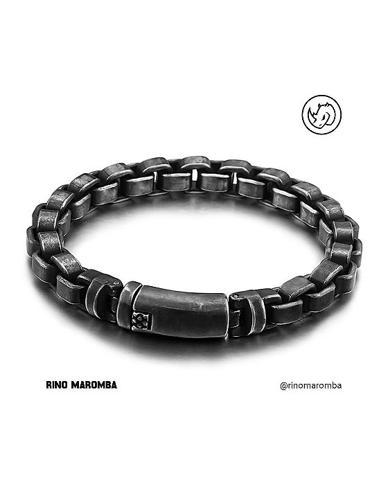 Pulseira modelo tijolinho em aço inoxidável Negro