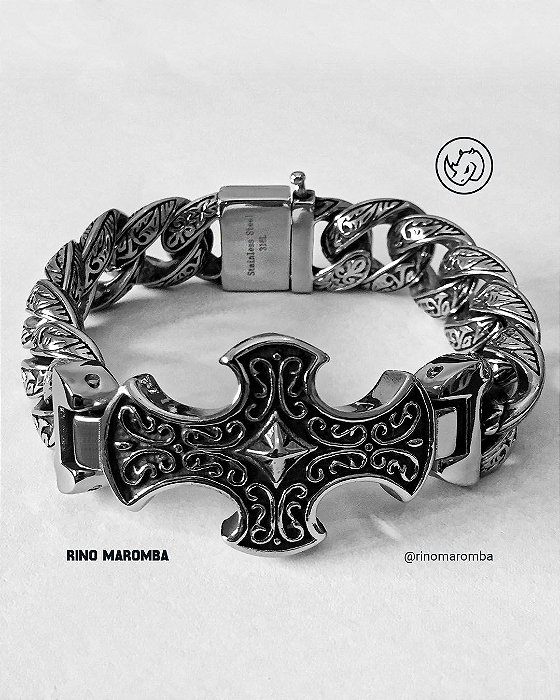 Pulseira modelo cruz vintage em aço inoxidável