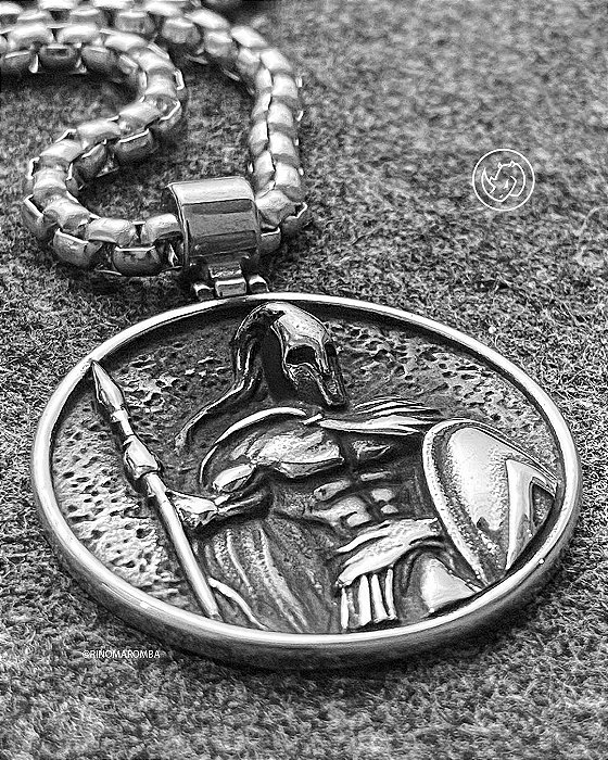 conjunto Medalha espartano em aço inoxidável