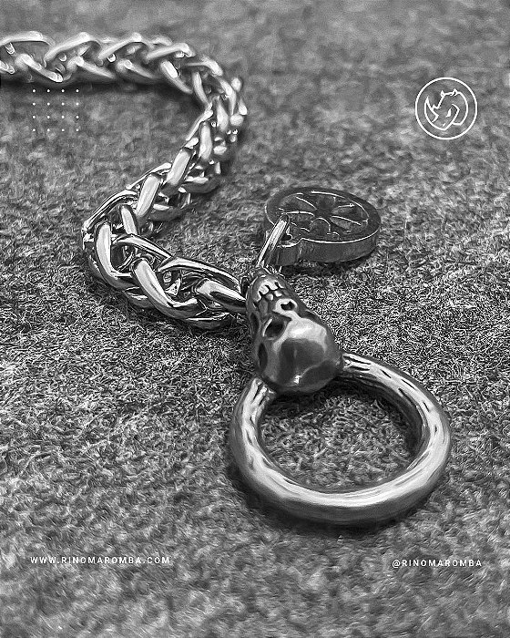 Pulseira 5mm crânio caveira em aço inoxidável