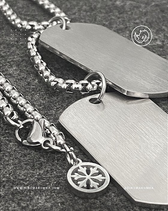 Colar do exército original com duas placas em aço inoxidável