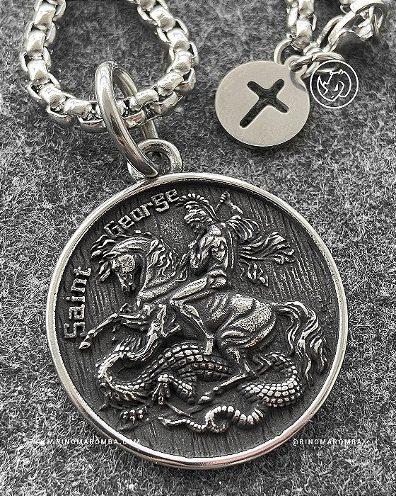 Colar medalha de são jorge em aço inoxidável