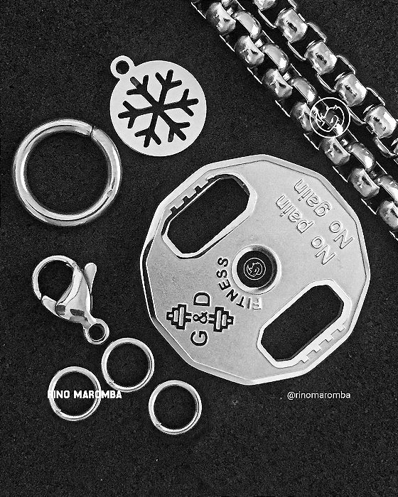 Conjunto Anilha No pain No gain em aço inoxidável