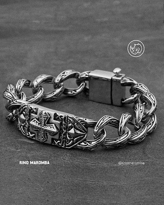 Pulseira modelo cruz em aço inoxidável