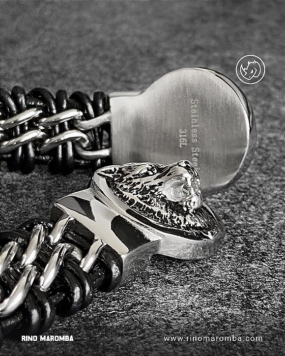 Pulseira modelo lobo viking em aço inoxidável