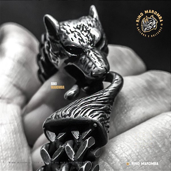 Pulseira viking lobo em aço negro
