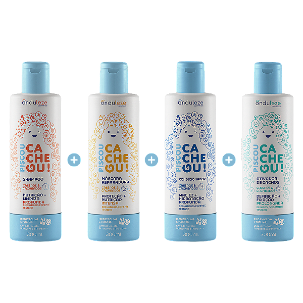 Combo Hidratação, Brilho e Definição I Shampoo + Máscara + Condicionador + Ativador Piscou Cacheou!