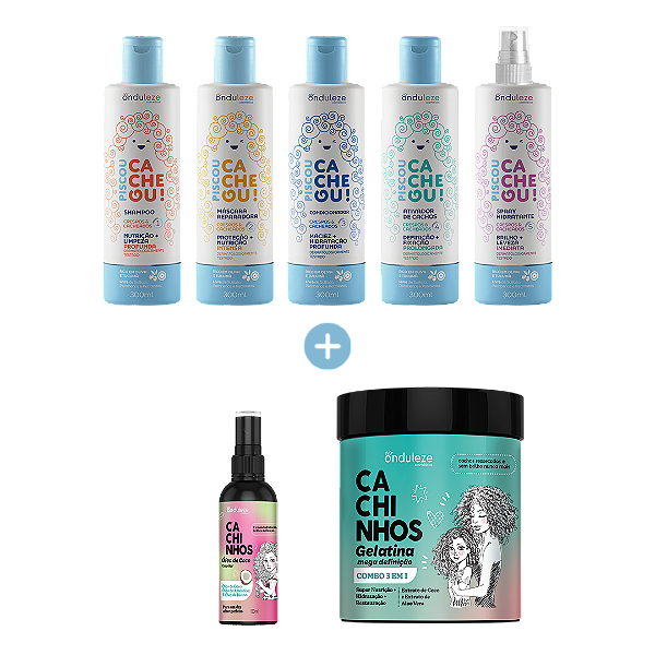 Linha Completa Piscou Cacheou! + Óleo de Coco + Gelatina Mega Definição (500g)