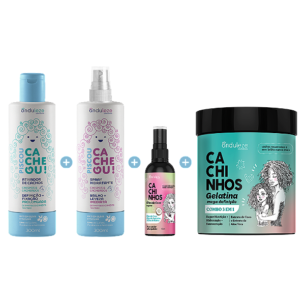 Combo Finalização I Ativador + Spray + Óleo de Coco + Gelatina Mega Definição (500g) Piscou Cacheou!