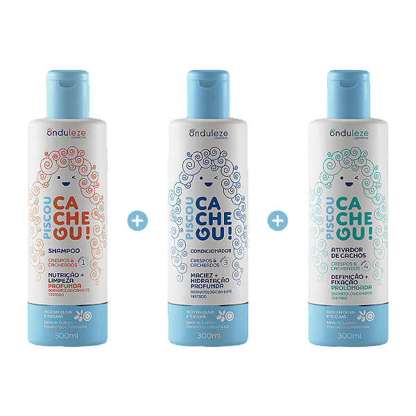 Combo Limpeza, Maciez e Definição I Shampoo + Condicionador + Ativador de Cachos - Piscou Cacheou!