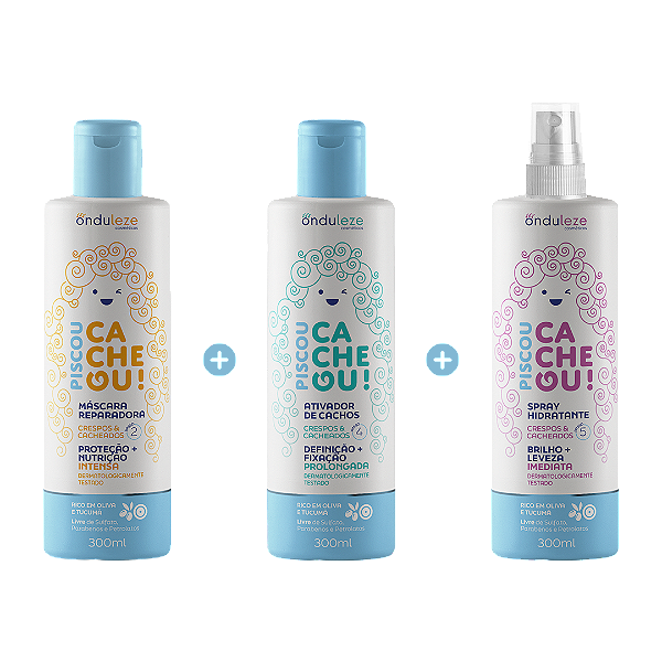 Combo Reparação e Definição I Máscara Reparadora + Ativador de Cachos + Spray Hidratante - Piscou Cacheou!