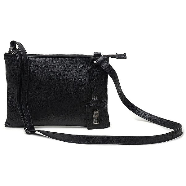 Bolsa Slim couro preto metais ônix