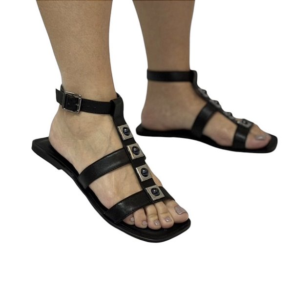 Rasteira gladiador spikes preta