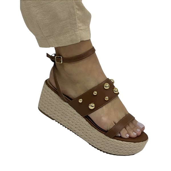 Sandália plataforma corda caramelo