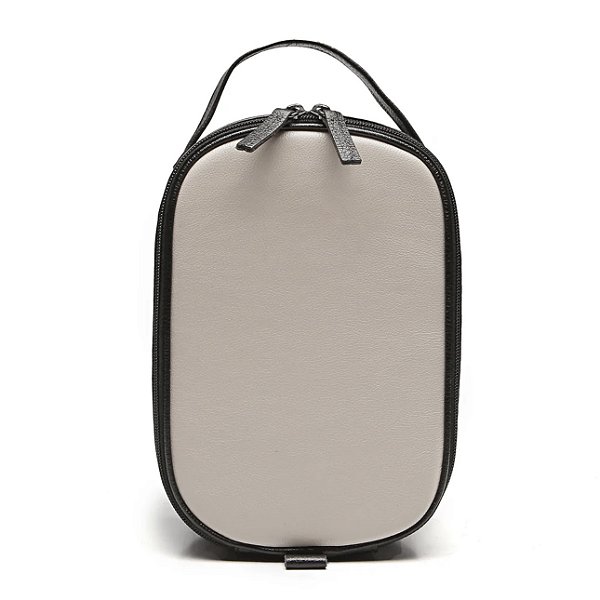 Necessaire de mão bicolor couro preto e off white