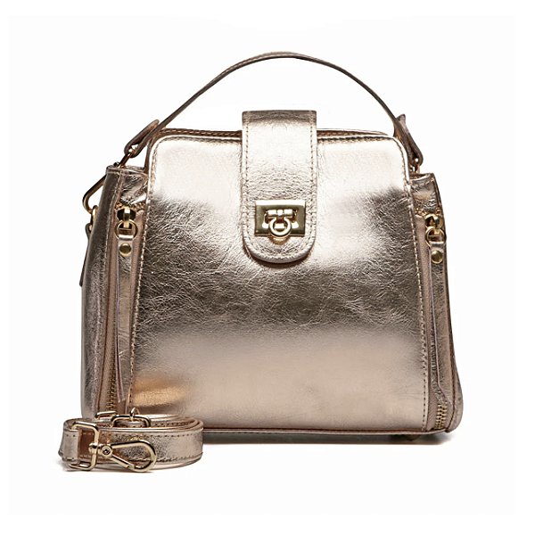 Bolsa mini baú ouro