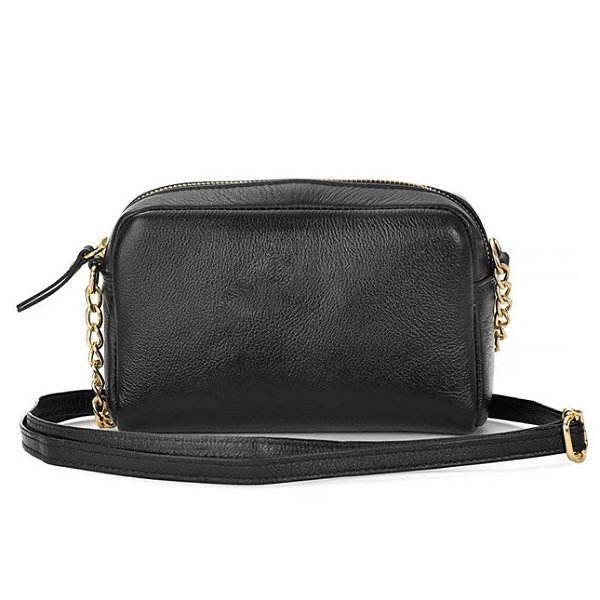 Bolsa mini giro preta metais ouro