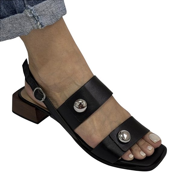 Sandália Botão Preta