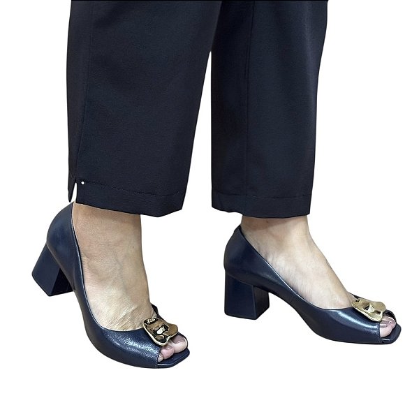 Peep toe azul marinho metal