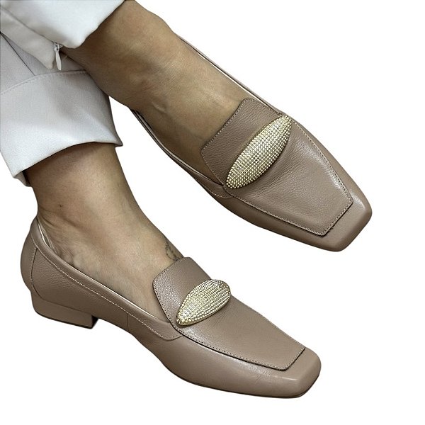 Mocassim rosê metal ouro