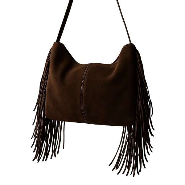 Bolsa franja ombro camurça café