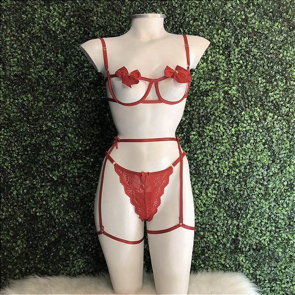CONJUNTO DEUSA COM CINTA LIGA E LAÇO