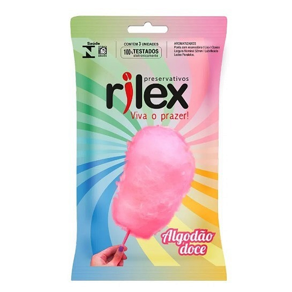PRESERVATIVO LUBRIFICADO COM AROMA DE ALGODÃO DOCE 3 UNIDADES RILEX