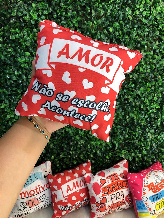 ALMOFADA PELUCIA AMOR NÃO SE ESCOLHE ACONTECE - 17 x 17 cm
