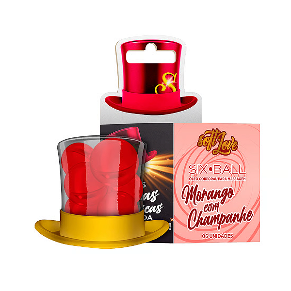 BOLINHA MORANGO COM CHAMPANHE SIX BALL COM 06 UNIDADES LUBRIFICANTE
