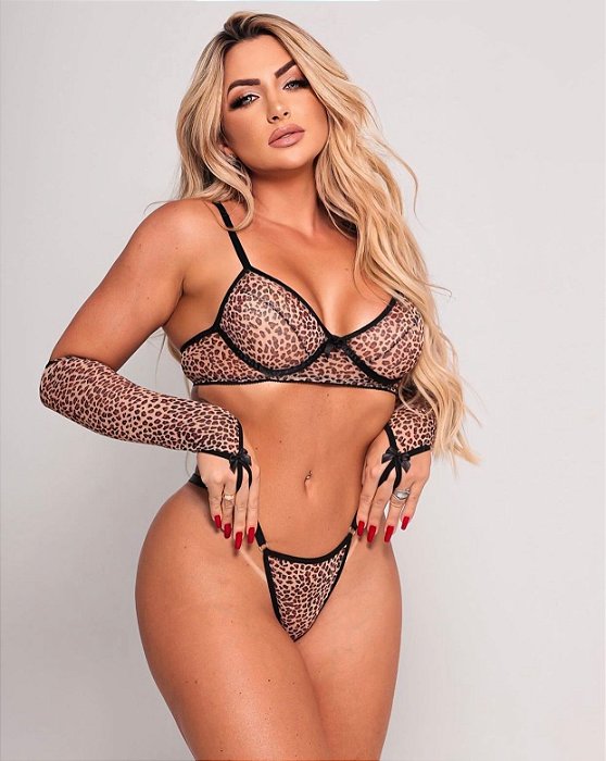 LINGERIE SEXY LUXO SELVAGEM COM LUVA