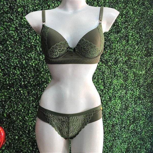 CONJUNTO LINGERIE VERDE OLIVA