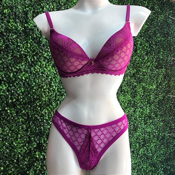 CONJUNTO LINGERIE DESEJO BERRY- ROSA ESCURO
