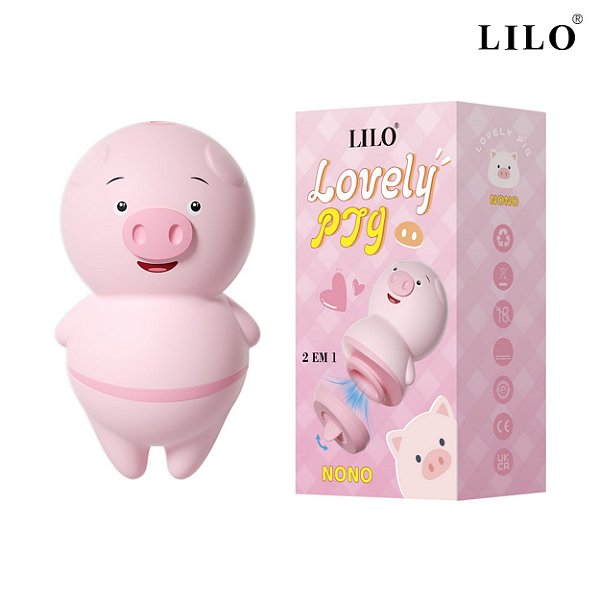 VIBRADOR ESTIMULADOR CLITORIANO PORQUINHO USB 2 EM 1 - LOVELY PIG