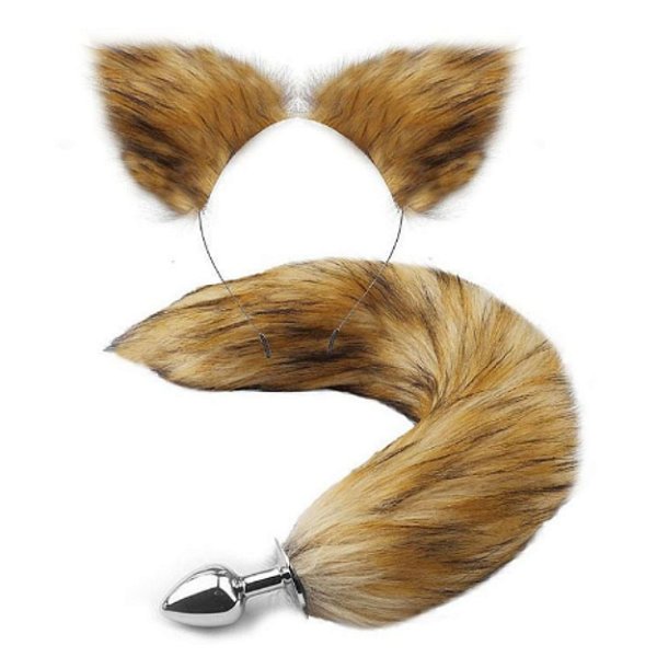 KIT RABO DE RAPOSA PLUG P COM TIARA DE ORELHAS