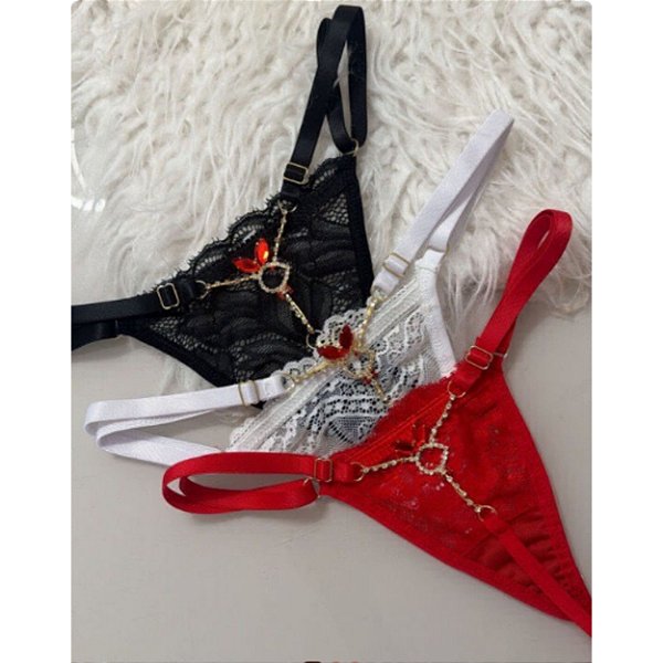 CALCINHA FIO DENTAL CORRENTE PLAY BOY COM PEDRARIA