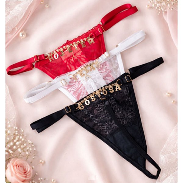 CALCINHA TANGA FIO DENTAL FRASE PRONTA SEXY AJUSTÁVEL