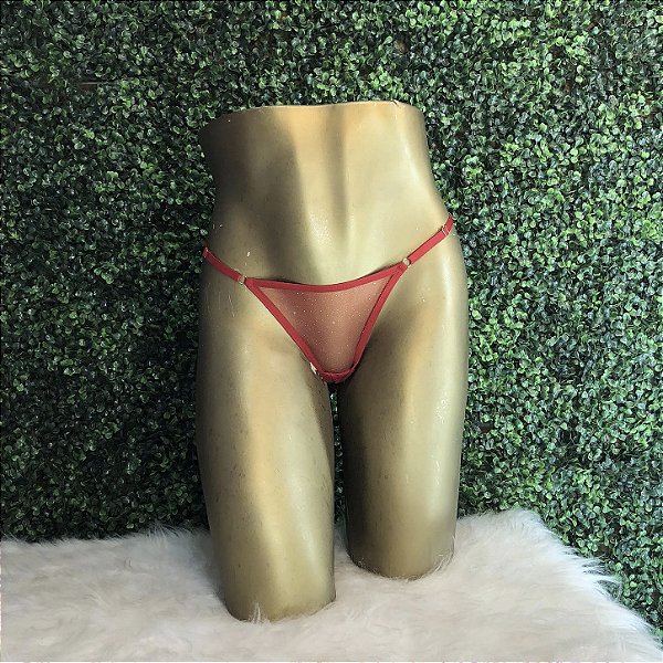 CALCINHA FIO DENTAL LED EM TULE GLITTER COM LAÇO STRASS