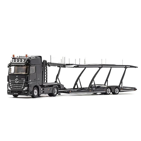 (Caixa Aberta) Miniatura GCD 1:64 Carreta Cegonha Mercedes-Benz Actros Preto